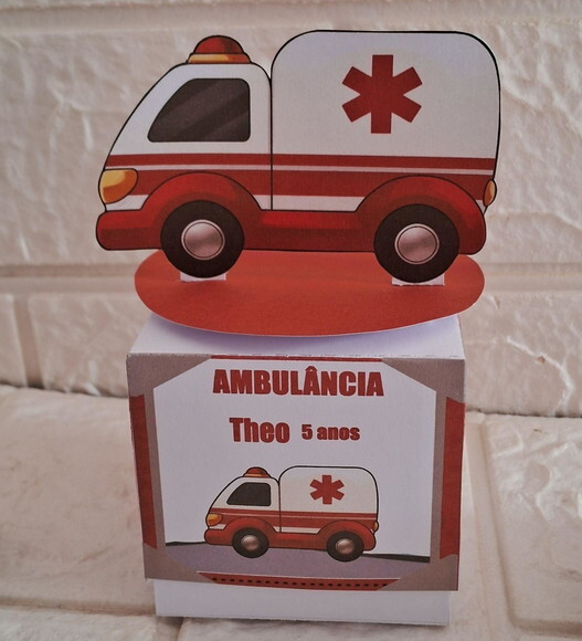 Lembrancinha Ambulância Caixa Cubo 3d Festa Aniversário