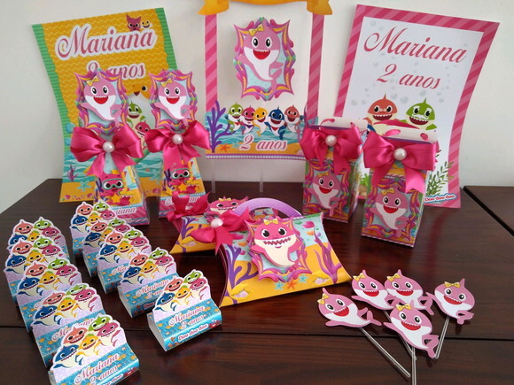 Lembrancinha Aniversário Baby Shark Rosa Kit Festa Completa