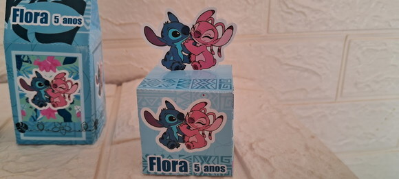 Lembrancinha Stitch e Angel Decoração Aniversário 20 Caixas