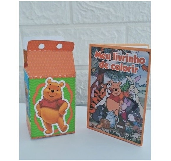 Lembrancinha Ursinho Pooh Caixa Milk e Livrinho de Colorir