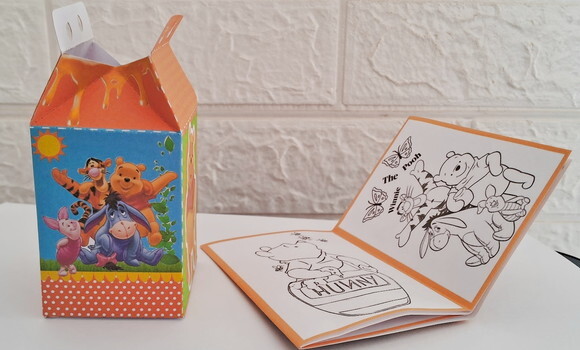 Lembrancinha Ursinho Pooh Caixa Milk e Livrinho de Colorir