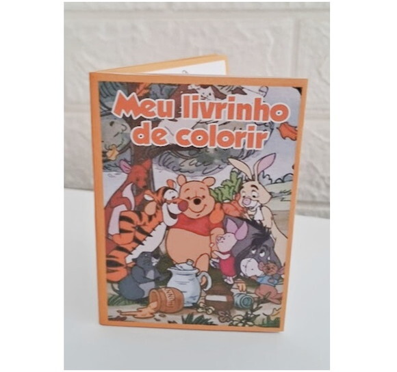 Lembrancinha Ursinho Pooh Mini Livrinho de Colorir Kit Festa