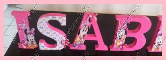 Letras em mdf personalizadas tema Minie Rosa Baby