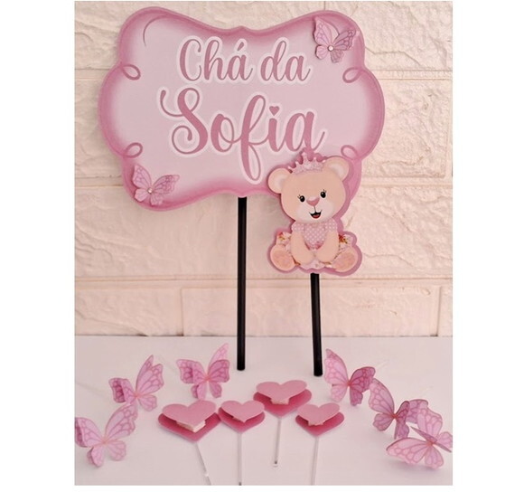 Topo de Bolo Chá de Bebê Menina Chá Fralda Mesversário Festa