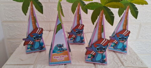 15 Caixas Piramide Stitch Lembrancinhas Aniversário Festa