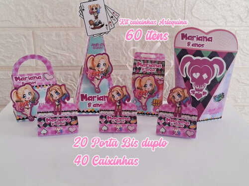60 Itens Lembrancinhas Arlequina Aniversário Festa Caixinhas