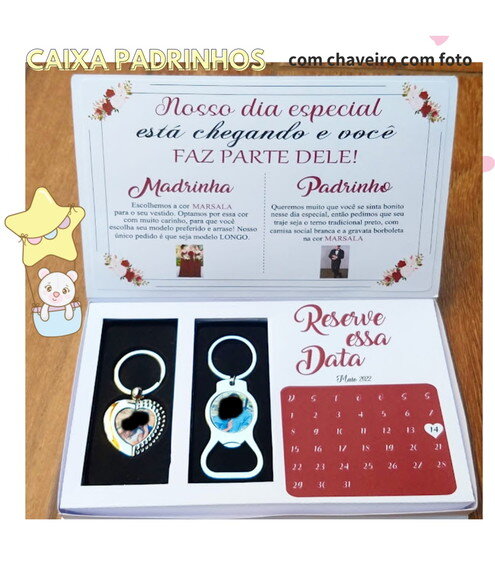 Convite para Padrinhos Casamento Caixa Chaveiros