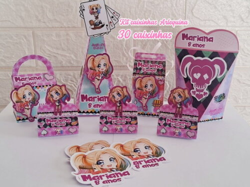 Kit 30 Caixinhas Lembrancinhas Arlequina Aniversário Festa