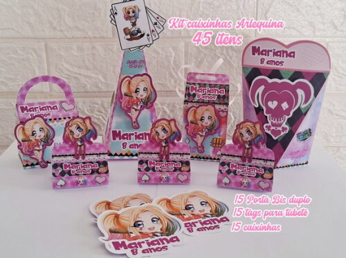 Kit 45 Peças Lembrancinhas Arlequina Aniversário Kit Festa