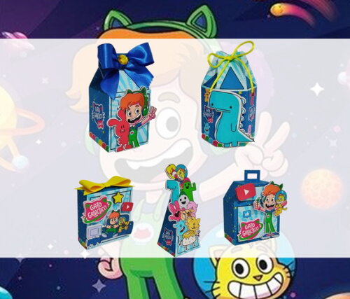 Kit 60 Caixa Lembrancinha Personalizada Gato Galáctico Festa