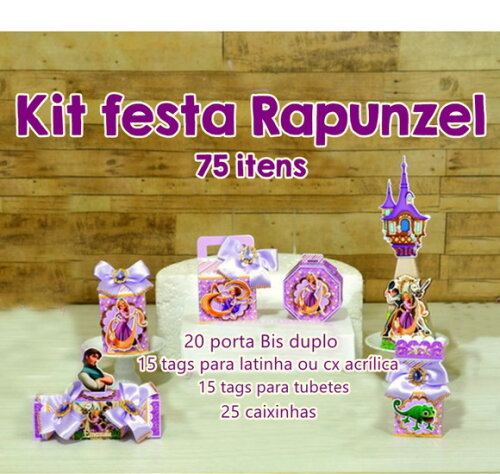 Kit 75 Peças Lembrancinhas Personalizadas Enrolados Rapunzel