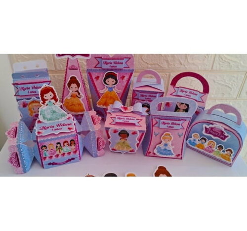 Kit Festa 60 Lembrancinhas Princesas Disney Caixas Montadas