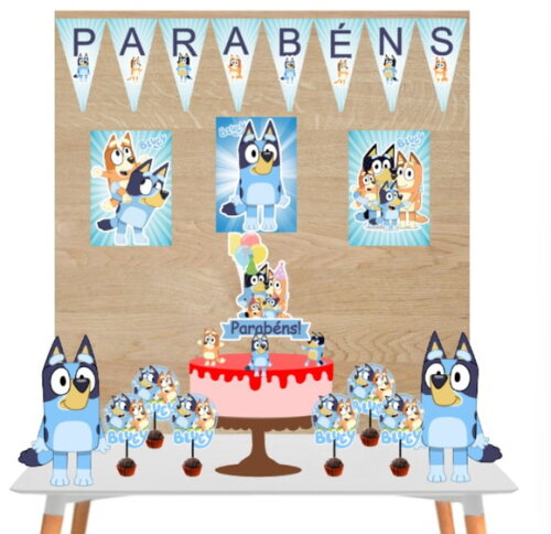 Kit Festa Bluey Decoração de Aniversário Topo de Bolo Festa