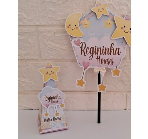 Kit Festa Brilha Brilha Estrelinha Lembrancinha Topo de Bolo