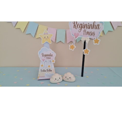 Kit Festa Brilha Brilha Estrelinha Lembrancinha Topo de Bolo