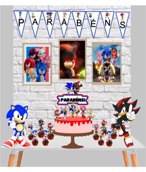 Kit Festa Sonic Shadow Decoração Aniversário Topo de Bolo