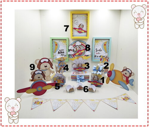 Kit Festa Ursinho Aviador Lembrancinha e Decoração