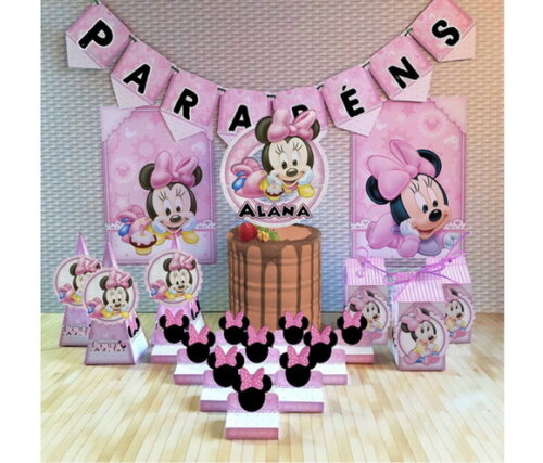 Kit Só Um Bolinho Minnie Baby Rosa Lembrancinha Personaliza