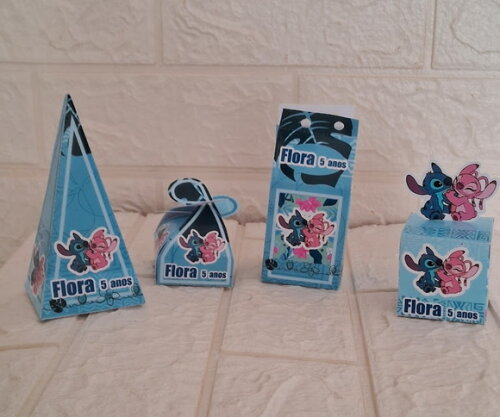 Lembrancinha Stitch e Angel Decoração Aniversário 20 Caixas