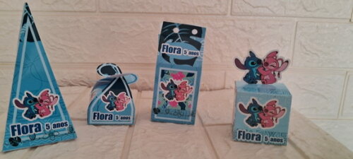 Lembrancinha Stitch e Angel Decoração Aniversário 20 Caixas