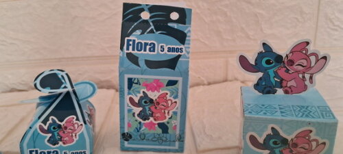 Lembrancinha Stitch e Angel Decoração Aniversário 20 Caixas