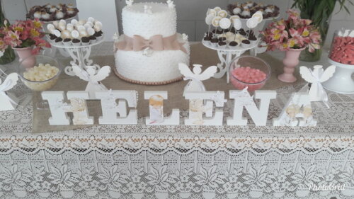 Letras em mdf personalizadas tema Batizado Anjinhos