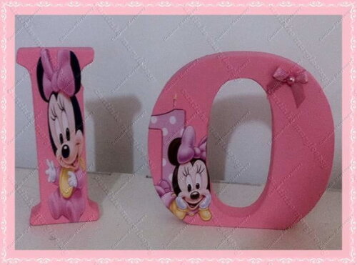 Letras em mdf personalizadas tema Minie Rosa Baby