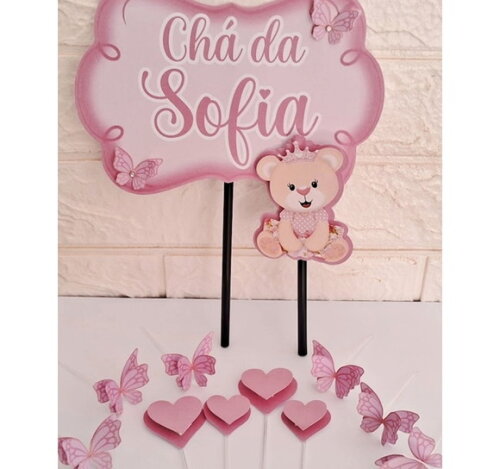 Topo de Bolo Chá de Bebê Menina Chá Fralda Mesversário Festa