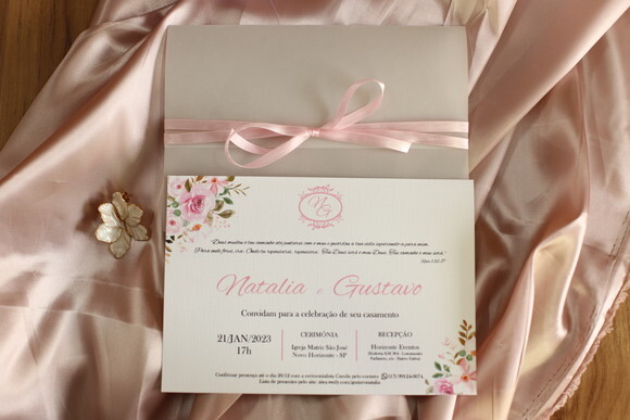 Convite de Casamento Papel Vegetal e Laço Duplo
