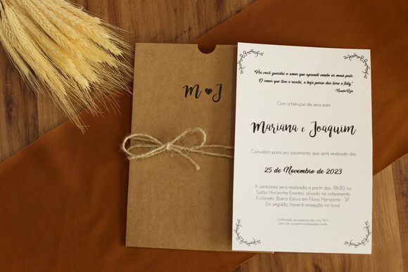 Convite de Casamento Rústico Kraft + Laço Sisal + Carimbo