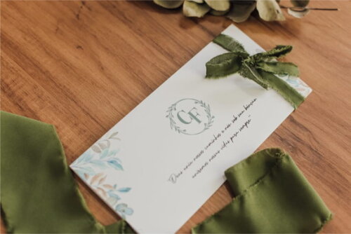 Convite de Casamento Sanfona com Laço em Tecido