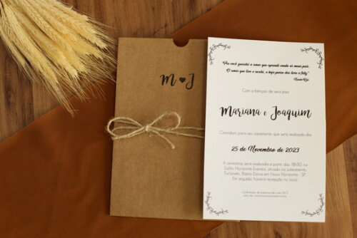 Convite de Casamento Rústico Kraft + Laço Sisal + Carimbo