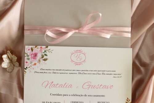 Convite de Casamento Papel Vegetal e Laço Duplo