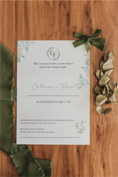 Convite de Casamento Sanfona com Laço em Tecido