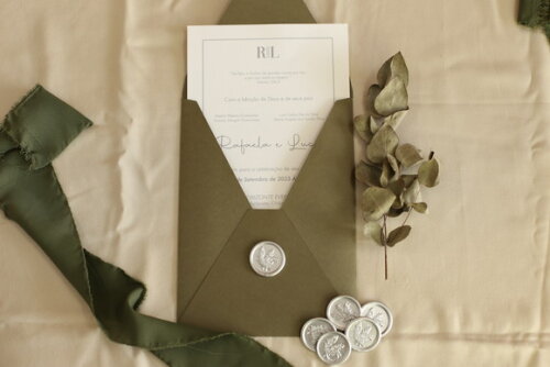Convite de Casamento, Envelope de Bico Vertical e Lacre Cera