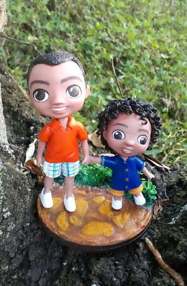 Pai e filho personalizado boneco de biscuit