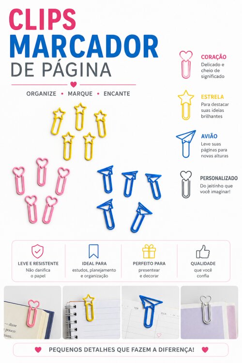 Clipes Marcadores de Página Personalizados | Impressão 3D | Escolha Qualquer Tema