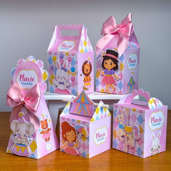 Kit Lembrancinha Circo Rosa-20 Peças- Personalizados Circo