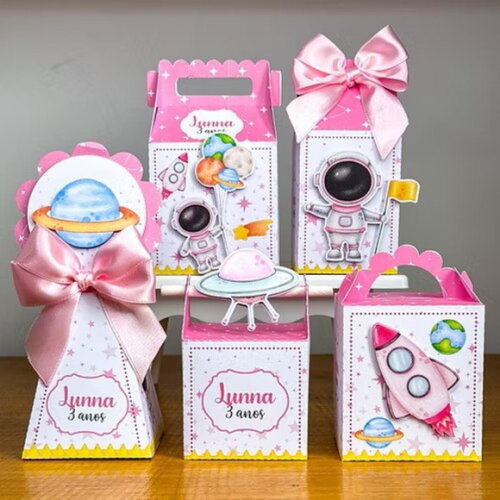 Kit Lembrancinha Astronauta Rosa - 20 Peças- Personalizados