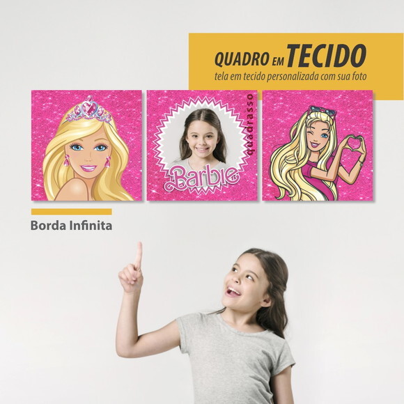 Barbie Kit Quadro Decorativo Personalizado em Tecido 45x45cm