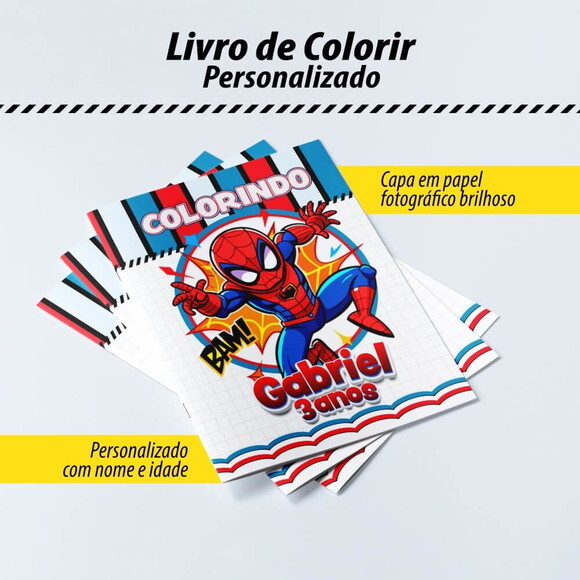 Kit 10 Livro de Colorir Homem Aranha Personalizado 20x14