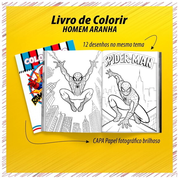 Kit 10 Livro de Colorir Homem Aranha Personalizado 20x14