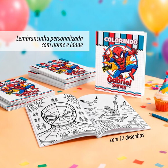 Kit 10 Livro de Colorir Homem Aranha Personalizado 20x14
