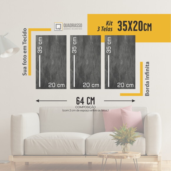 Kit 3 Quadros 35x20cm em Tecido Personalizado com Sua Foto