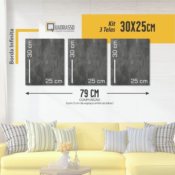 Kit 3 Quadros 30x25 Sua Foto em Tecido Personalizado
