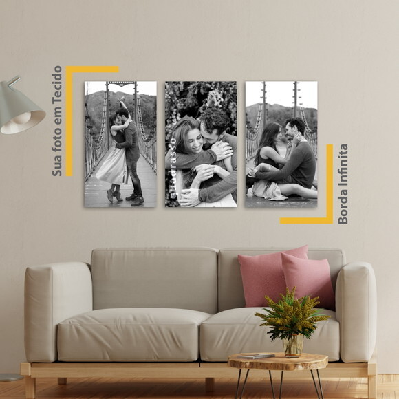 Kit 3 Quadros 35x20cm em Tecido Personalizado com Sua Foto