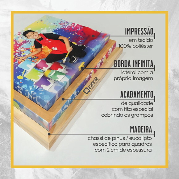 Kit 3 Quadros 45x45cm Personalizados com Foto Borda Infinita