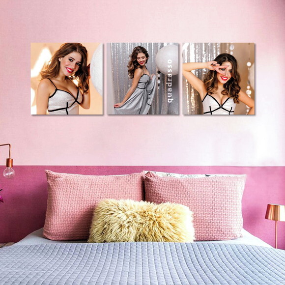 Kit 3 Quadros Personalizados 40x40cm Com Foto Tela Em Tecido