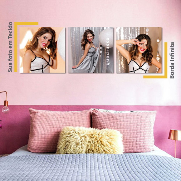 Kit 3 Quadros Personalizados 40x40cm Com Foto Tela Em Tecido