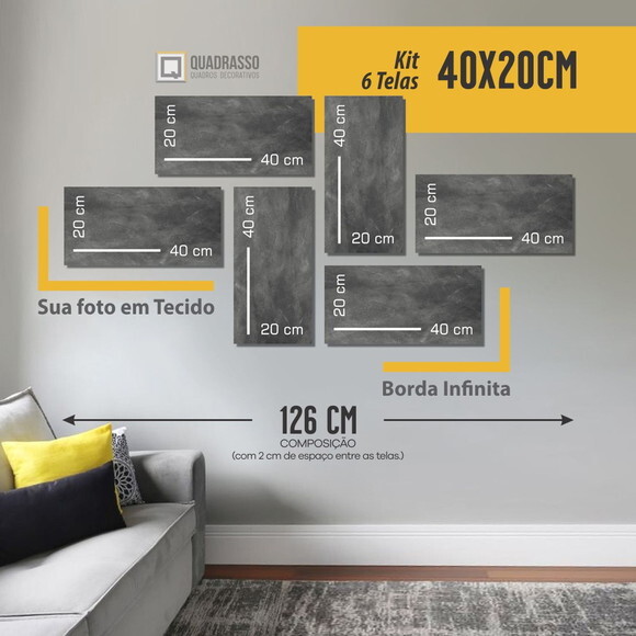 Kit 6 Quadros Decorativos com Foto 40x20cm Borda Infinita